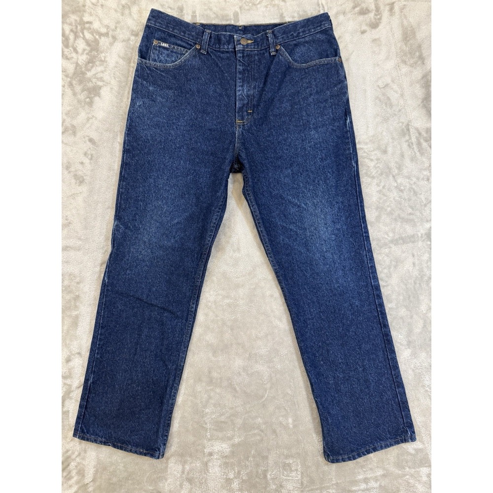 Lee Mens Jeans 36x30 Blue Dark Wash Regular Straight Western Normcore Workwear
